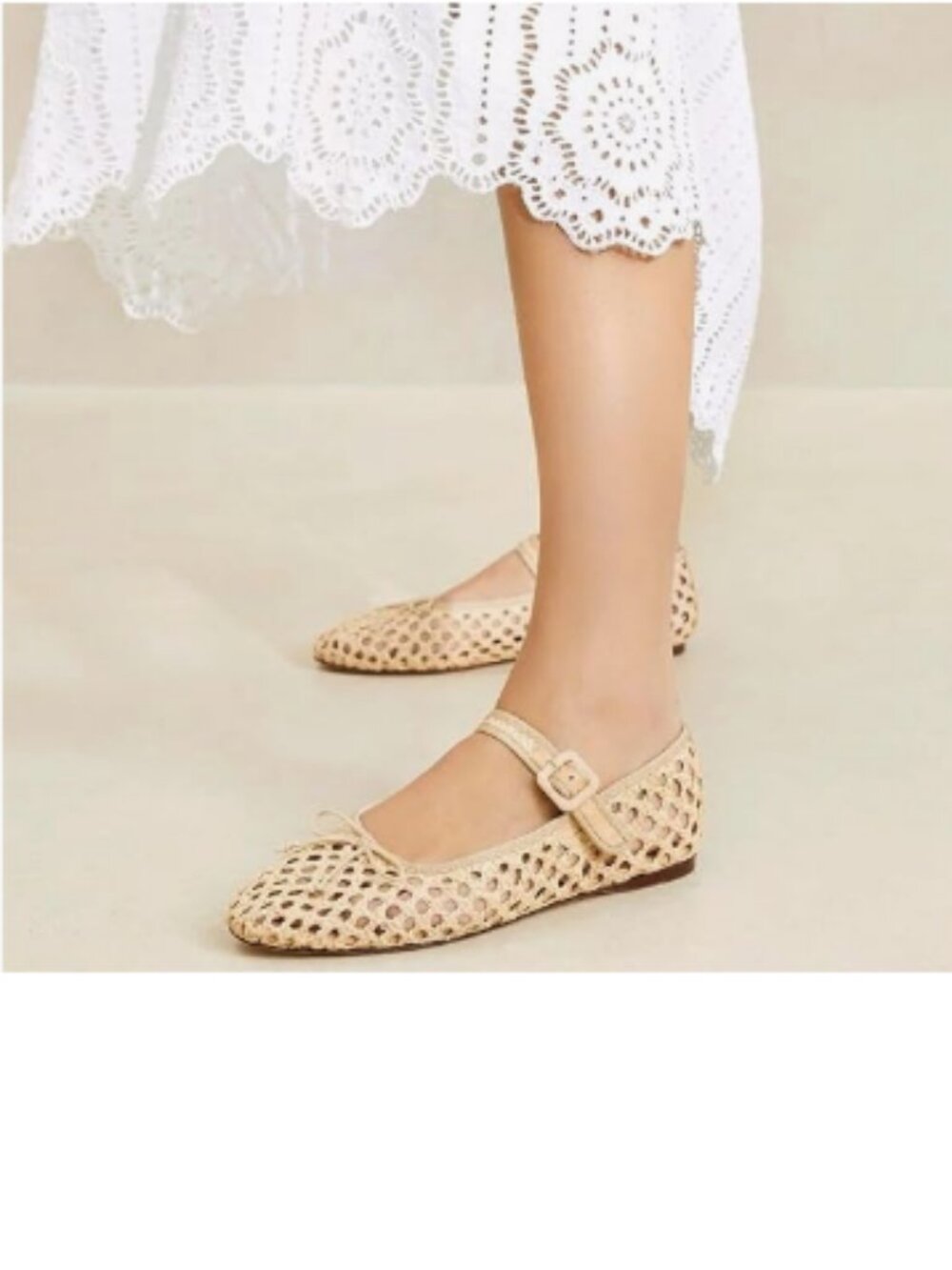 miss left Beige Cutout Bowknot Ankle Strap Mary Jane Classic Round Toe Shoes